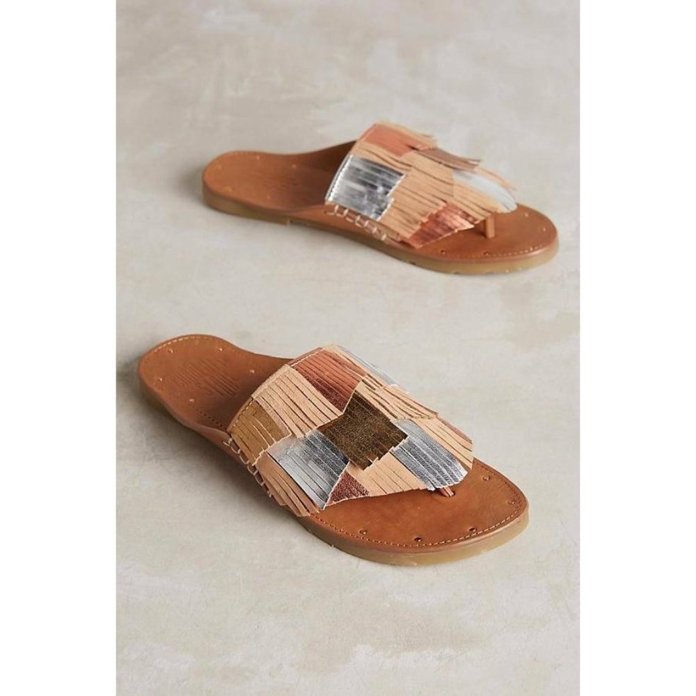 Charlotte Stone Odell Fringe Suede Sandals Slides - Picture 1 of 11